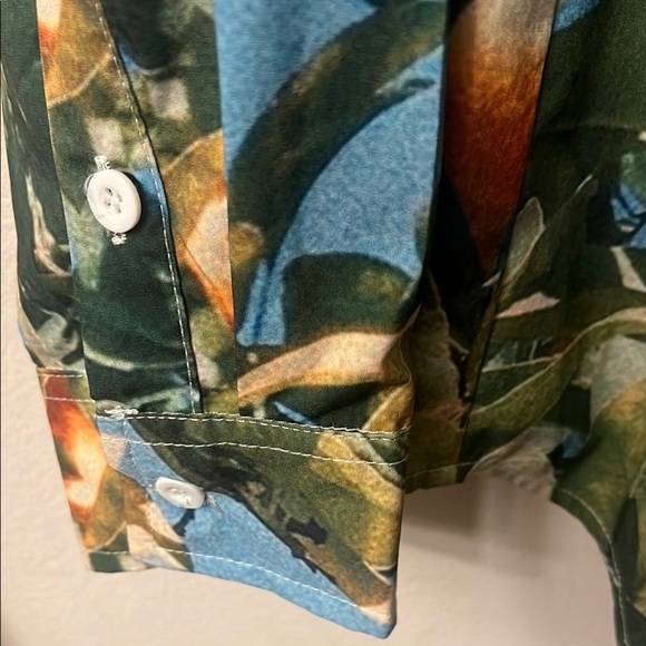 Blue and Orange Casual Button Down Shirt with Tropical Print - Picture 8 of 10